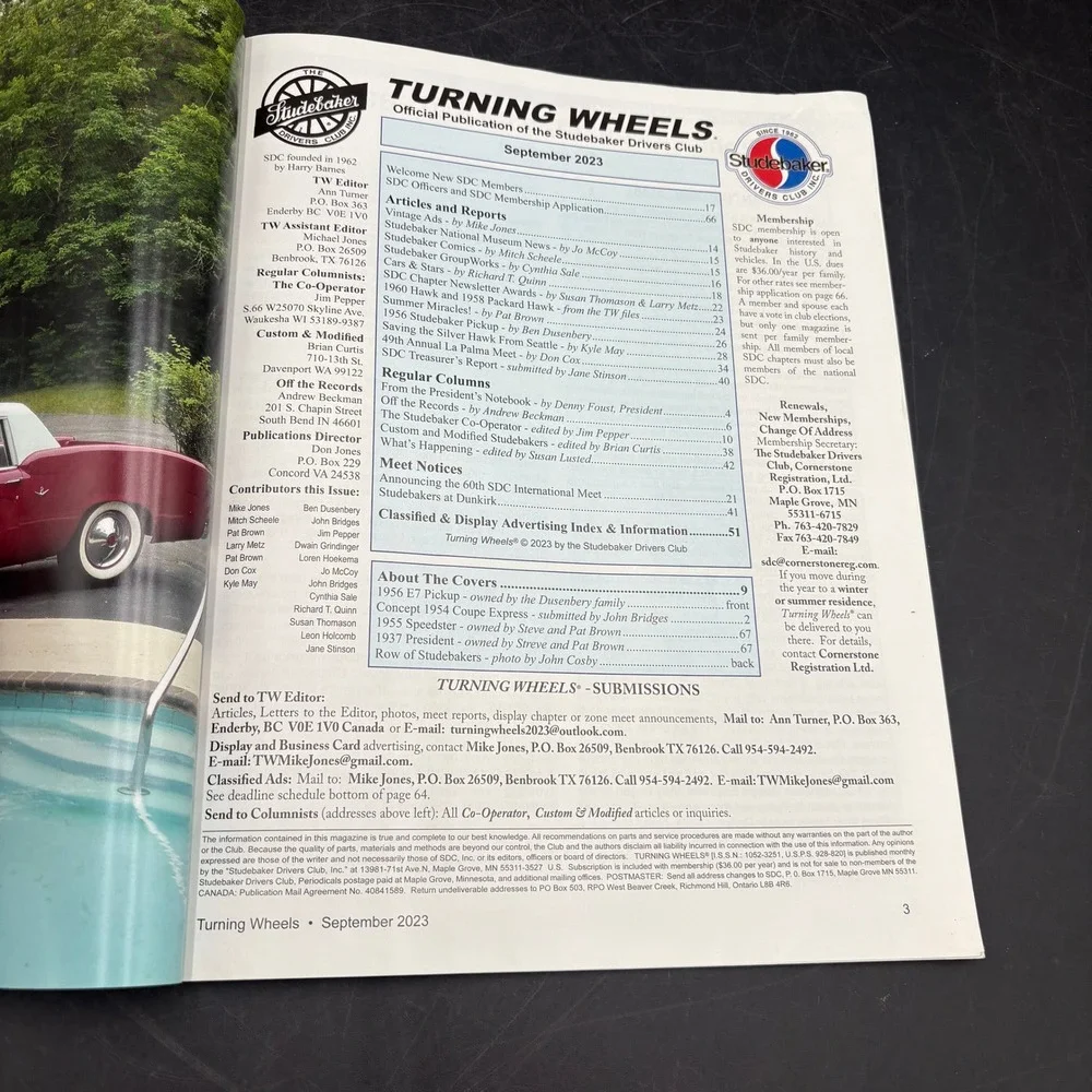 Turning Wheels Studebaker Drivers Club Magazine April & September 2023 Issues